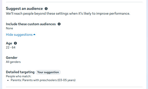 Facebook Ads for Schools age and parent targeting