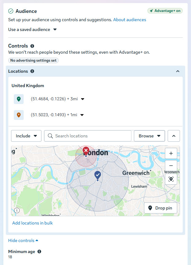 Facebook ads for schools distance targeting ad set
